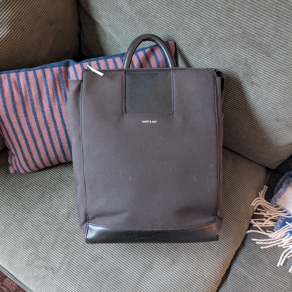 Matt & Nat Black Canvas "Katherine" Backpack Tote with Top Handles - Picture 3 of 6
